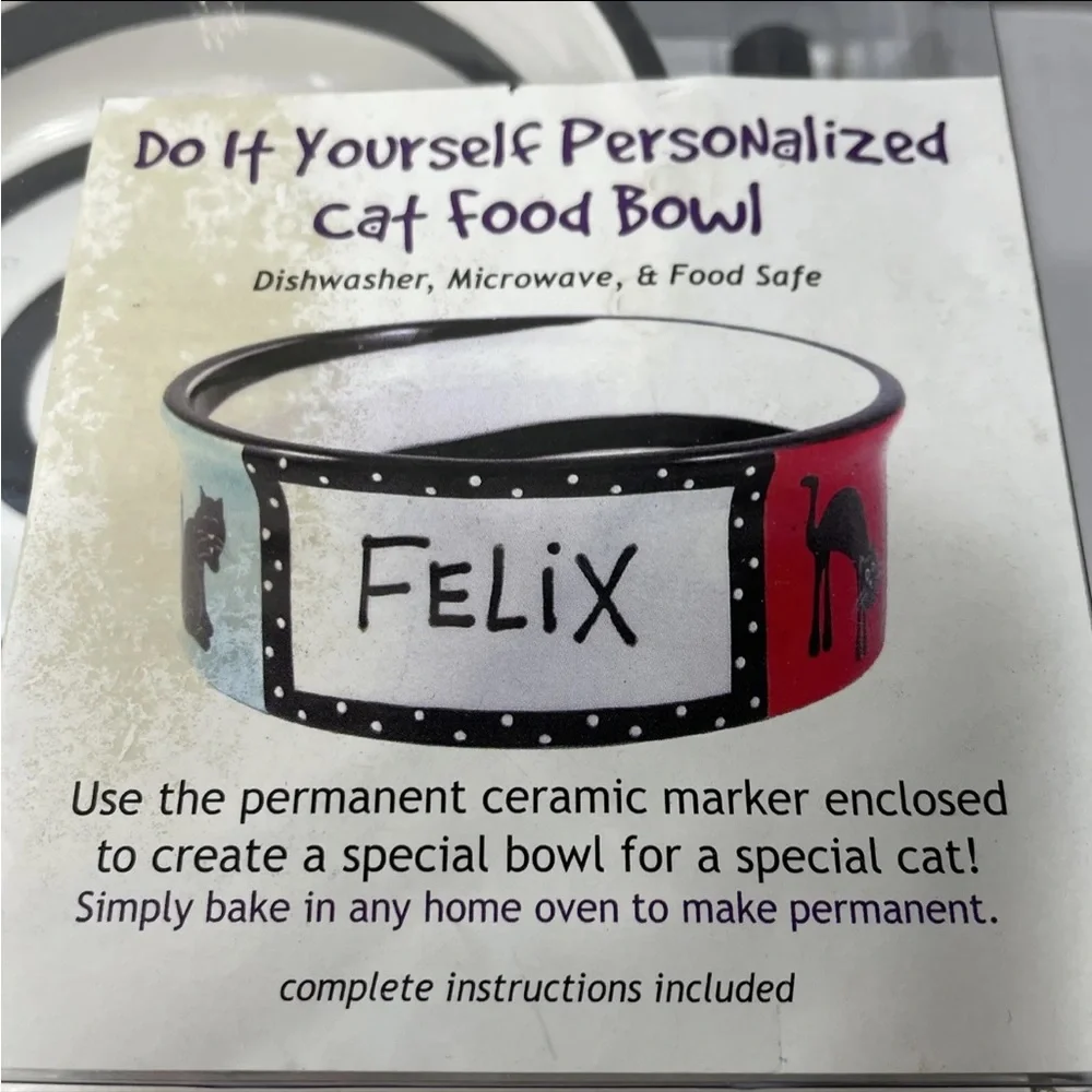 Cat Ceramic Food Water Bowl Do It Yourself Personalized New With Included Marker